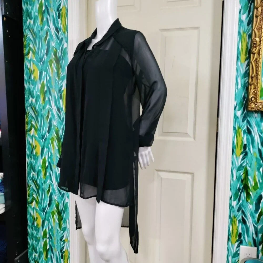 Whismygoth Lagenlook Gauzy Tunic High Low Hem Shirt Dress Black Women's Size M - Picture 5 of 10
